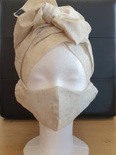 Load image into Gallery viewer, Cream 3 in 1 Headwrap with Mask Set