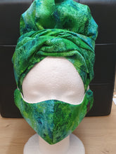 Afbeelding in Gallery-weergave laden, Green 3 in 1 Headwrap with Mask Set