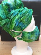 Load image into Gallery viewer, Green 3 in 1 Headwrap with Mask Set
