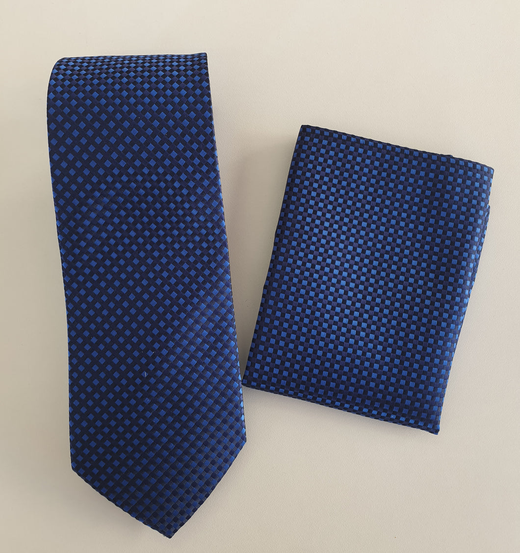 Blue Mini Checkers Silk Tie Set