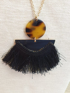 Black Fringe Tassel Necklace Set