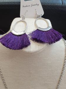 Purple Fringe Tassel Necklace Set